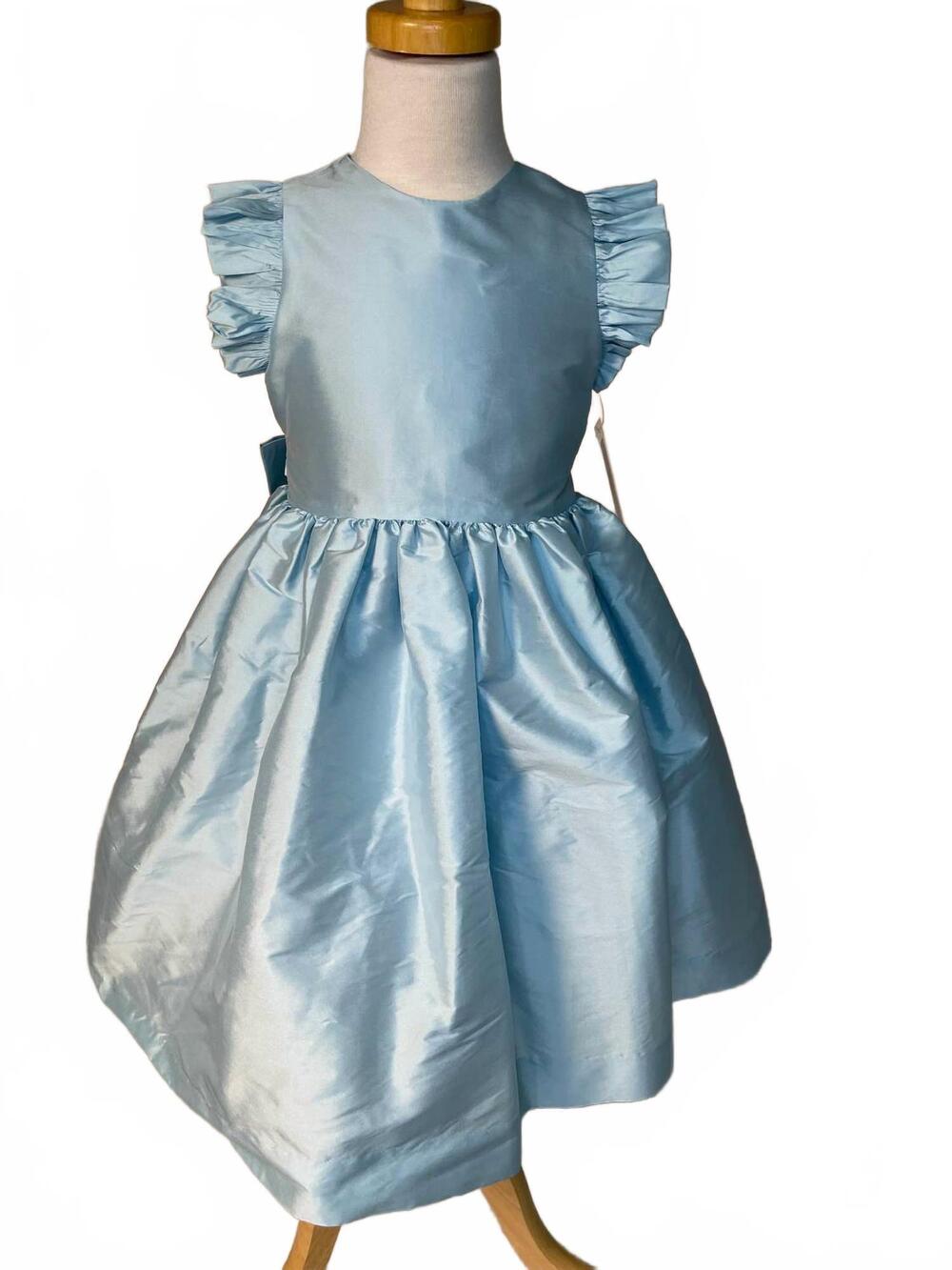 NEW SUSANNE LIVELY girl's faux silk dress with flutter sleeve in light blue